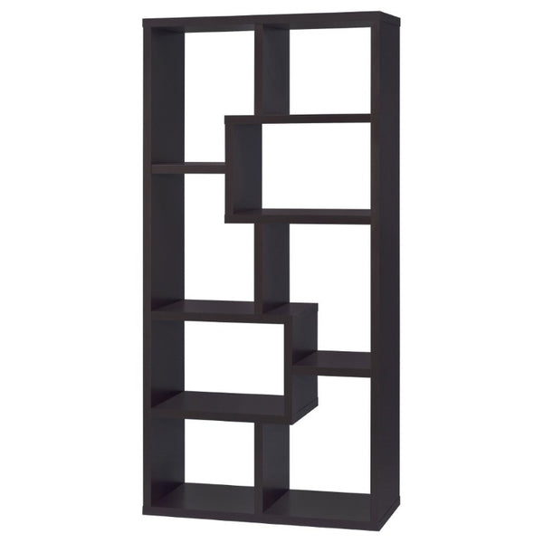 English Elm 8-Shelf Geometric Open Bookcase Tall Display Unit for Living Room or Home Library Cappuccino B2777P535887