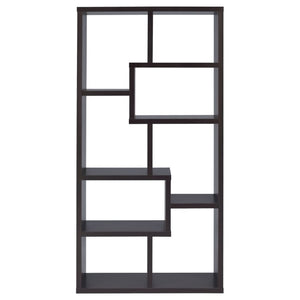 English Elm 8-Shelf Geometric Open Bookcase Tall Display Unit for Living Room or Home Library Cappuccino B2777P535887