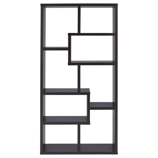English Elm 8-Shelf Geometric Open Bookcase Tall Display Unit for Living Room or Home Library Cappuccino B2777P535887