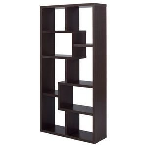 English Elm 8-Shelf Geometric Open Bookcase Tall Display Unit for Living Room or Home Library Cappuccino B2777P535887