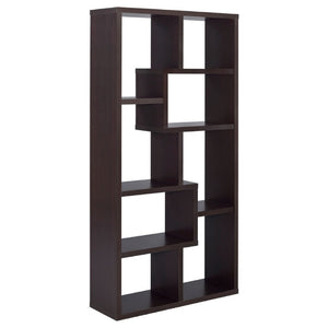 English Elm 8-Shelf Geometric Open Bookcase Tall Display Unit for Living Room or Home Library Cappuccino B2777P535887