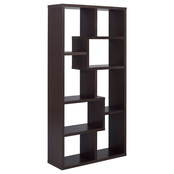 English Elm 8-Shelf Geometric Open Bookcase Tall Display Unit for Living Room or Home Library Cappuccino B2777P535887