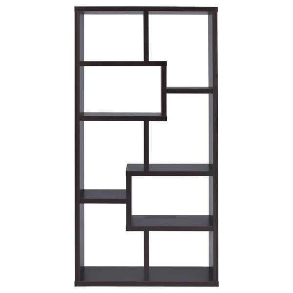 English Elm 8-Shelf Geometric Open Bookcase Tall Display Unit for Living Room or Home Library Cappuccino B2777P535887
