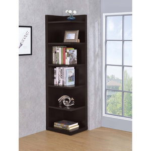 English Elm Cappuccino Six Shelf Corner Bookcase Tall Melamine Unit for Office or Living Room B2777P535888