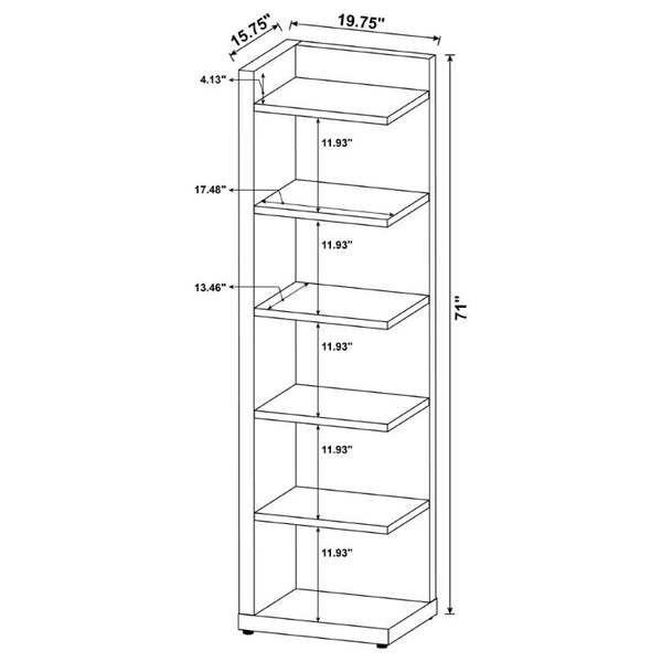 English Elm Cappuccino Six Shelf Corner Bookcase Tall Melamine Unit for Office or Living Room B2777P535888