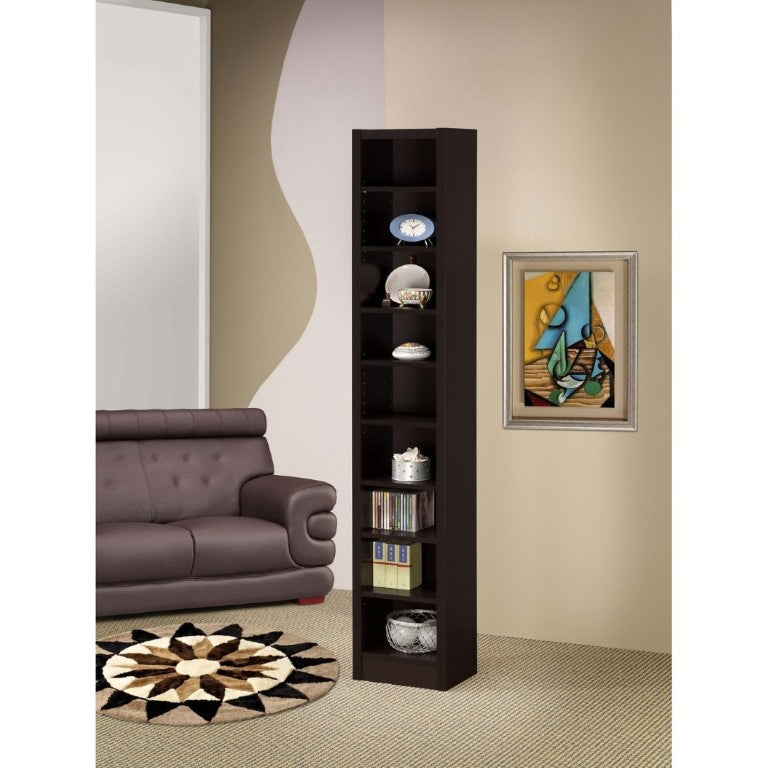English Elm Cappuccino Finish Nine Shelf Tall Narrow Bookcase for Home Office or Living Room B2777P535889
