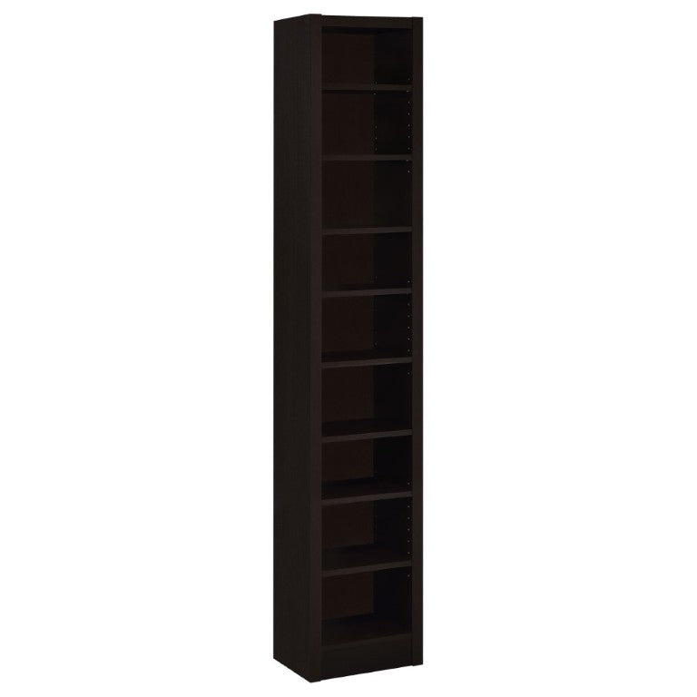 English Elm Cappuccino Finish Nine Shelf Tall Narrow Bookcase for Home Office or Living Room B2777P535889