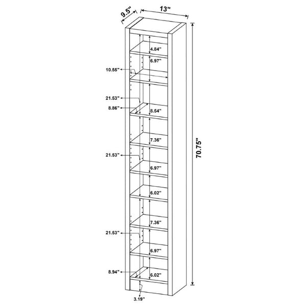 English Elm Cappuccino Finish Nine Shelf Tall Narrow Bookcase for Home Office or Living Room B2777P535889