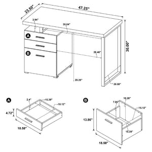 English Elm White Home Office Desk with Reversible Three Drawer Tower and Sleek Metal Legs White B2777P535890