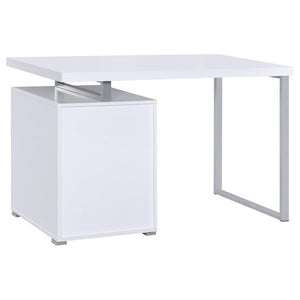 English Elm White Home Office Desk with Reversible Three Drawer Tower and Sleek Metal Legs White B2777P535890