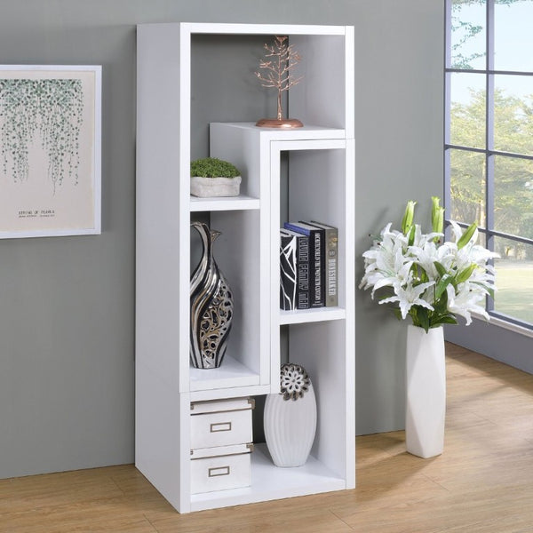 English Elm White Convertible L-Shaped Bookcase Set Two-Piece Open Cubby Media Console Modern B2777P535891
