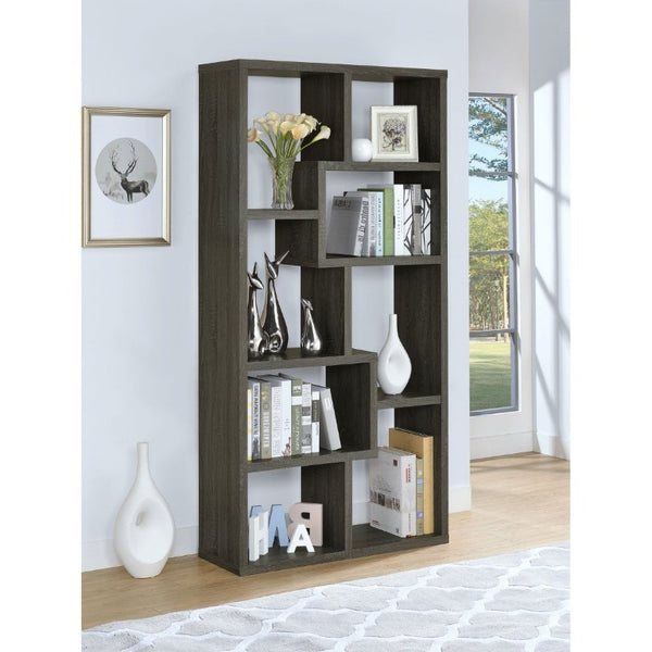 English Elm 8-Shelf Geometric Open Bookcase Tall Display Unit for Living Room or Home Library Grey B2777P535892