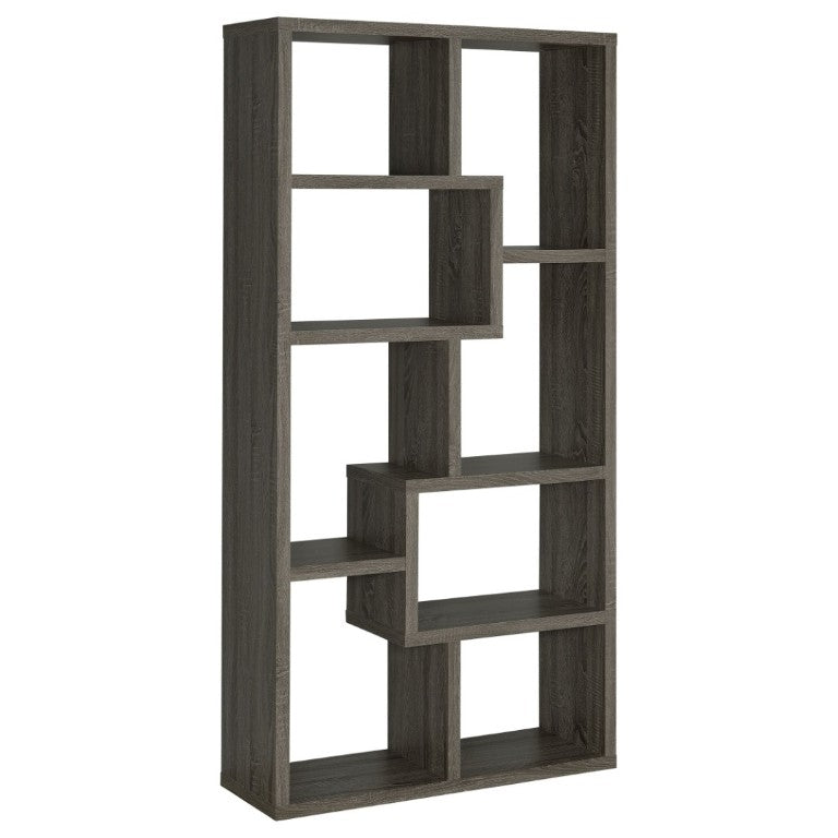 English Elm 8-Shelf Geometric Open Bookcase Tall Display Unit for Living Room or Home Library Grey B2777P535892
