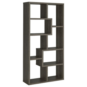 English Elm 8-Shelf Geometric Open Bookcase Tall Display Unit for Living Room or Home Library Grey B2777P535892