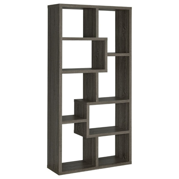 English Elm 8-Shelf Geometric Open Bookcase Tall Display Unit for Living Room or Home Library Grey B2777P535892