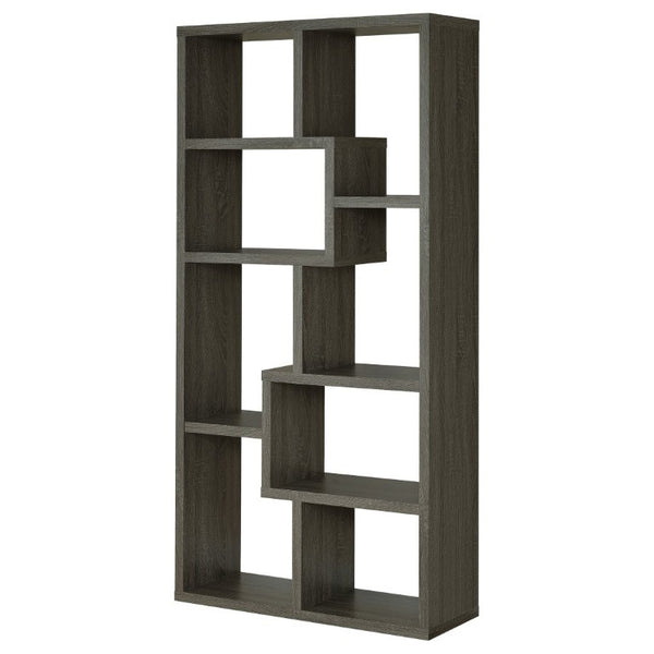 English Elm 8-Shelf Geometric Open Bookcase Tall Display Unit for Living Room or Home Library Grey B2777P535892
