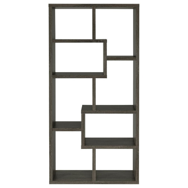 English Elm 8-Shelf Geometric Open Bookcase Tall Display Unit for Living Room or Home Library Grey B2777P535892
