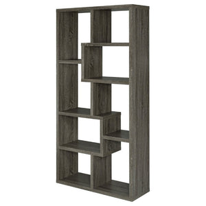 English Elm 8-Shelf Geometric Open Bookcase Tall Display Unit for Living Room or Home Library Grey B2777P535892