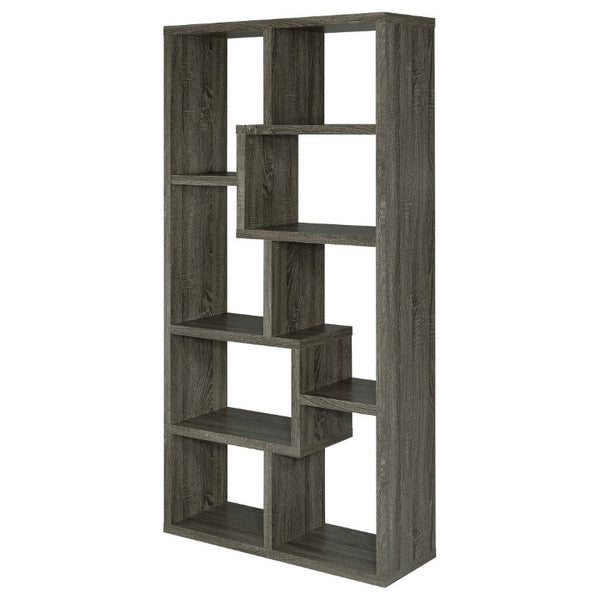 English Elm 8-Shelf Geometric Open Bookcase Tall Display Unit for Living Room or Home Library Grey B2777P535892