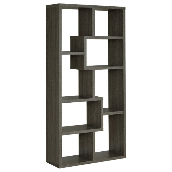 English Elm 8-Shelf Geometric Open Bookcase Tall Display Unit for Living Room or Home Library Grey B2777P535892