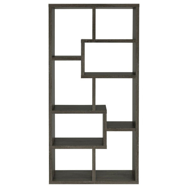 English Elm 8-Shelf Geometric Open Bookcase Tall Display Unit for Living Room or Home Library Grey B2777P535892