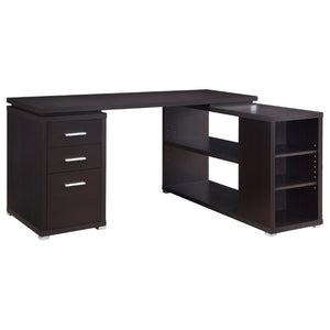 English Elm Tona Corner L-Shaped Home Office Desk with Three Drawers and Open Shelving Cappuccino B2777P535893