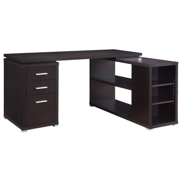 English Elm Tona Corner L-Shaped Home Office Desk with Three Drawers and Open Shelving Cappuccino B2777P535893