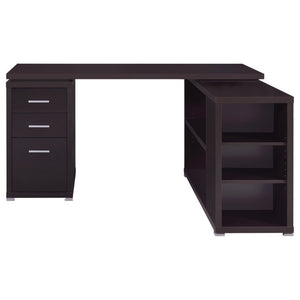 English Elm Tona Corner L-Shaped Home Office Desk with Three Drawers and Open Shelving Cappuccino B2777P535893