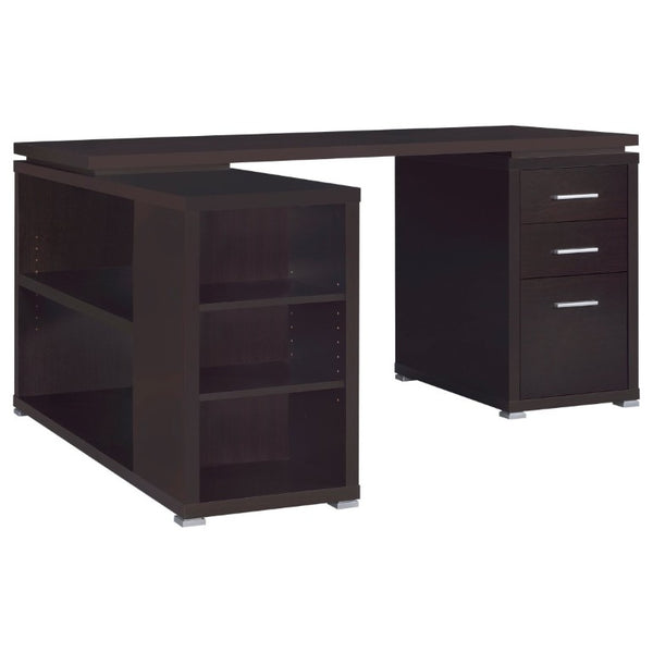 English Elm Tona Corner L-Shaped Home Office Desk with Three Drawers and Open Shelving Cappuccino B2777P535893