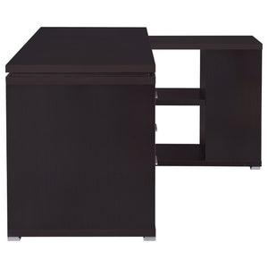 English Elm Tona Corner L-Shaped Home Office Desk with Three Drawers and Open Shelving Cappuccino B2777P535893