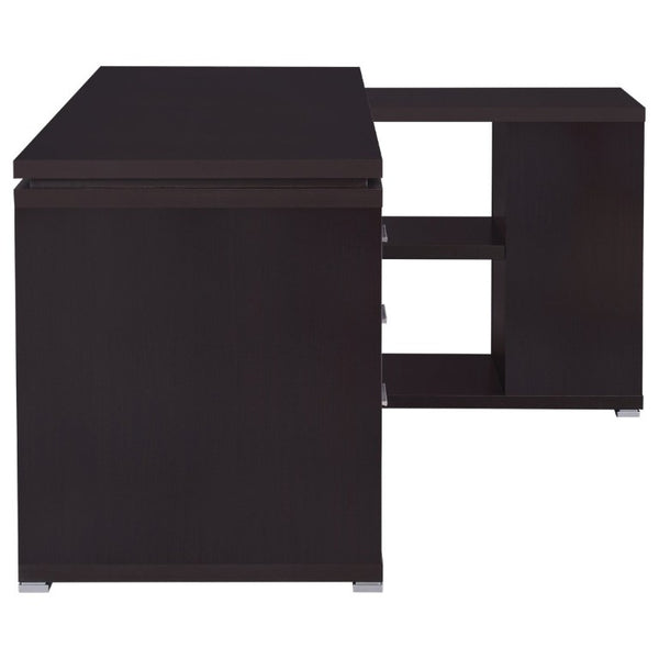English Elm Tona Corner L-Shaped Home Office Desk with Three Drawers and Open Shelving Cappuccino B2777P535893