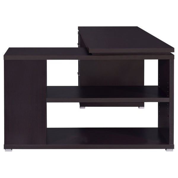 English Elm Tona Corner L-Shaped Home Office Desk with Three Drawers and Open Shelving Cappuccino B2777P535893