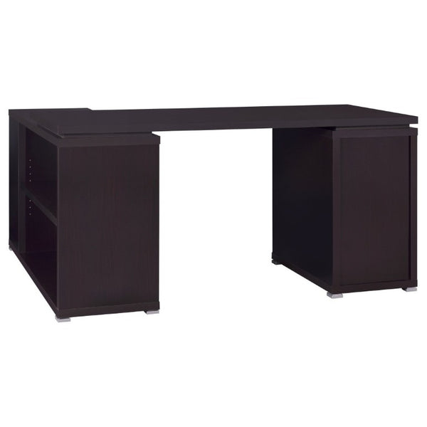 English Elm Tona Corner L-Shaped Home Office Desk with Three Drawers and Open Shelving Cappuccino B2777P535893