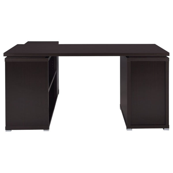 English Elm Tona Corner L-Shaped Home Office Desk with Three Drawers and Open Shelving Cappuccino B2777P535893