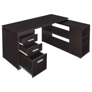 English Elm Tona Corner L-Shaped Home Office Desk with Three Drawers and Open Shelving Cappuccino B2777P535893