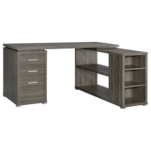 English Elm Tona Corner L-Shaped Home Office Desk with Three Drawers and Open Shelving Grey B2777P535894