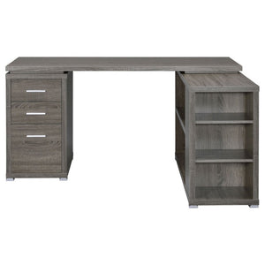 English Elm Tona Corner L-Shaped Home Office Desk with Three Drawers and Open Shelving Grey B2777P535894