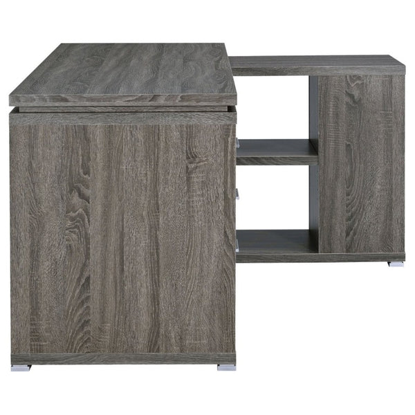 English Elm Tona Corner L-Shaped Home Office Desk with Three Drawers and Open Shelving Grey B2777P535894