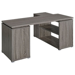 English Elm Tona Corner L-Shaped Home Office Desk with Three Drawers and Open Shelving Grey B2777P535894