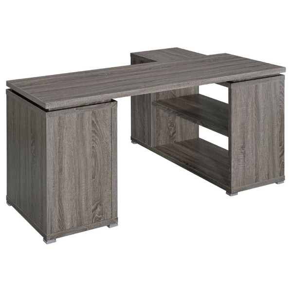 English Elm Tona Corner L-Shaped Home Office Desk with Three Drawers and Open Shelving Grey B2777P535894