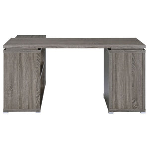 English Elm Tona Corner L-Shaped Home Office Desk with Three Drawers and Open Shelving Grey B2777P535894