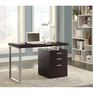 English Elm White Home Office Desk with Reversible Three Drawer Tower and Sleek Metal Legs Cappuccino B2777P535895