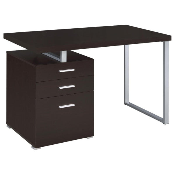 English Elm White Home Office Desk with Reversible Three Drawer Tower and Sleek Metal Legs Cappuccino B2777P535895