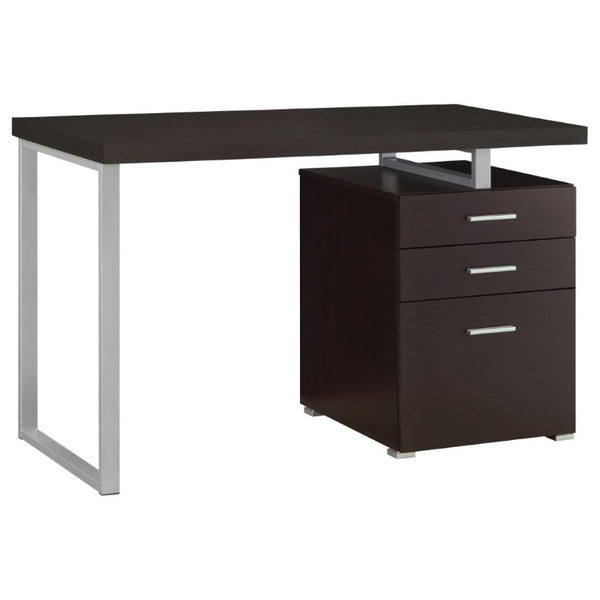 English Elm White Home Office Desk with Reversible Three Drawer Tower and Sleek Metal Legs Cappuccino B2777P535895