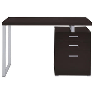 English Elm White Home Office Desk with Reversible Three Drawer Tower and Sleek Metal Legs Cappuccino B2777P535895