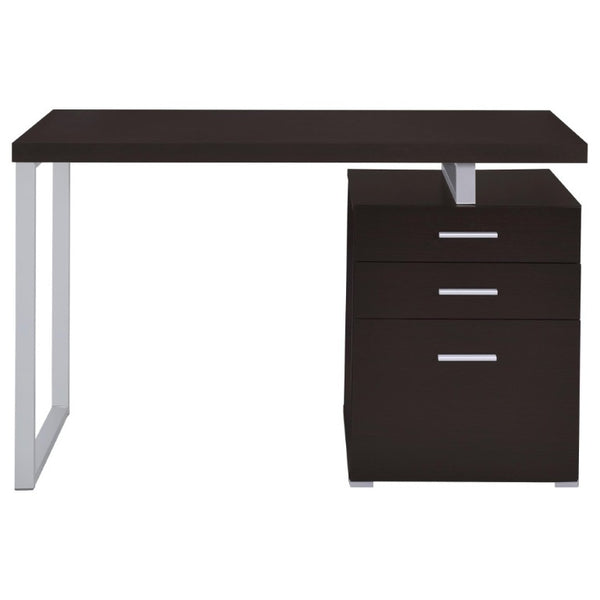 English Elm White Home Office Desk with Reversible Three Drawer Tower and Sleek Metal Legs Cappuccino B2777P535895