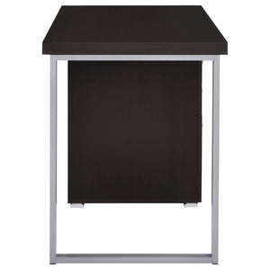 English Elm White Home Office Desk with Reversible Three Drawer Tower and Sleek Metal Legs Cappuccino B2777P535895