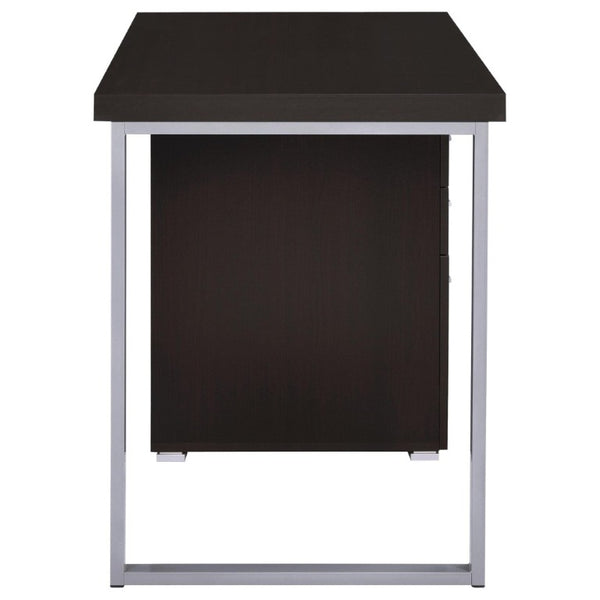 English Elm White Home Office Desk with Reversible Three Drawer Tower and Sleek Metal Legs Cappuccino B2777P535895
