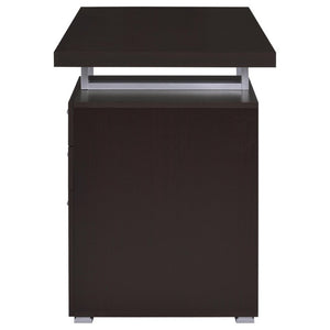 English Elm White Home Office Desk with Reversible Three Drawer Tower and Sleek Metal Legs Cappuccino B2777P535895