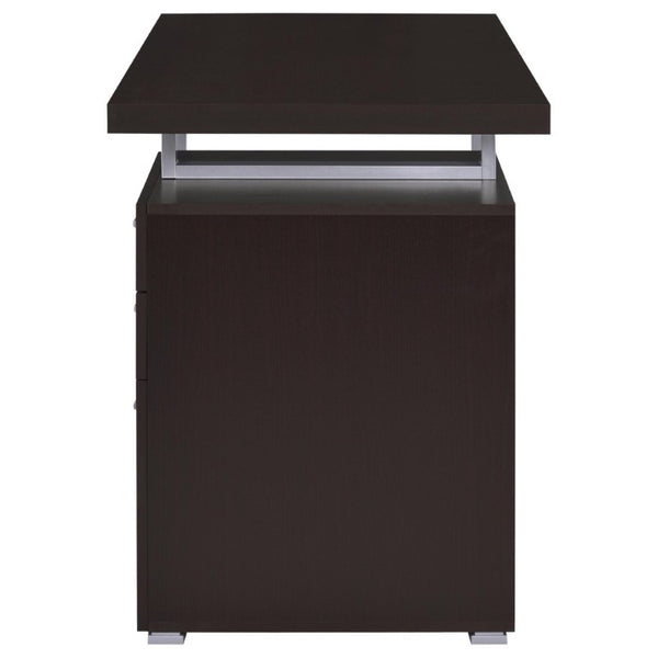 English Elm White Home Office Desk with Reversible Three Drawer Tower and Sleek Metal Legs Cappuccino B2777P535895
